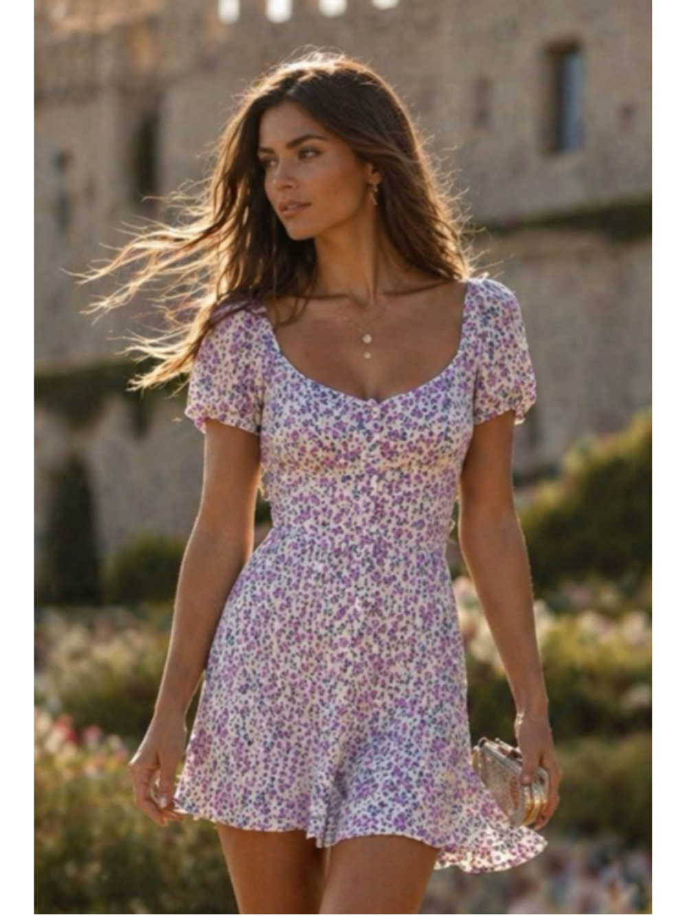 Sienna Sky Floral Mini Dress Coquette Feminine Romantic M Parisian Dainty Whimsy